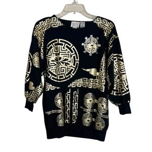 Vintage Bonnie and Bill New York Black & Gold Top Size Large Metallic‎ Boujee